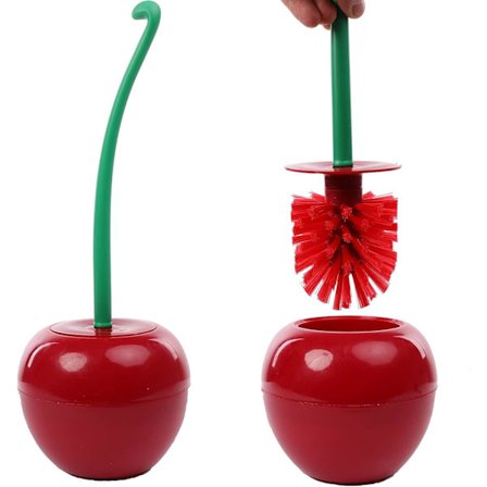 Toalettbørste og holder i plast, kirsebær