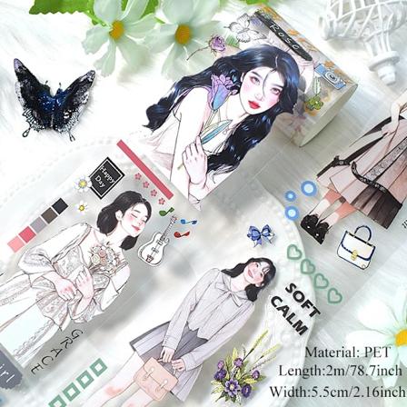2M / Rulle Washi Pet-Tape Piger Blomster Diy Dagbog Dekoration Æstetisk Klistermærke Transparent Blomster Journaling Scrapbooking Materiale Girls3