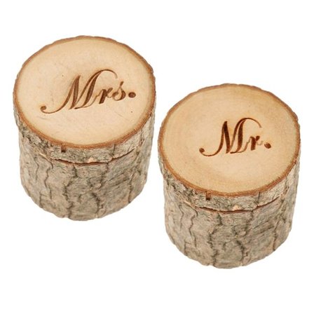 Mr & Mrs Ring Box Bröllopsring Trä Box 2 Stycken