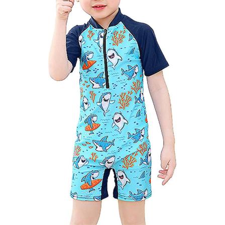 børn Piger Drenge Sommer Badetøj Strand Tegnefilm Print Zip One Piece Badedragt Shark Print 9-12 Years