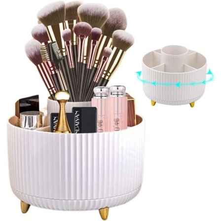 360° Roterende Sminkebørste Organizer Kosmetikkholder (Hvit) Hvit