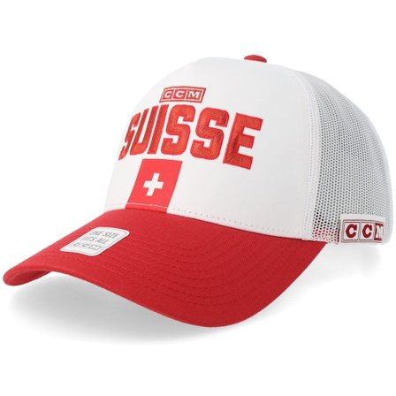 CCM - White trucker Caps - Switzerland Flag Team Meshback White/Red A-frame Trucker @ Hatstore