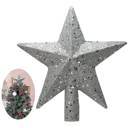 Christmas Tree Star, 20cm Glitter Silver