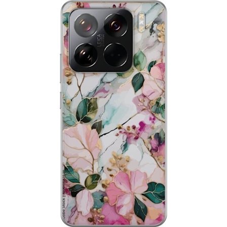 Kompatibel Mobilcover til Xiaomi 15 Pro Abstrakt marmormønster med blomster, blade og gyldne detaljer i bløde pastelfarver