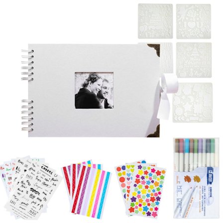 Scrapbogsalbumsæt med klistermærker, til par, familie, bryllup, rejse, dimission (hvid)