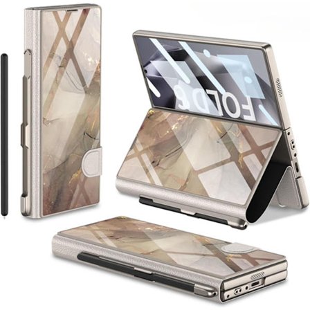 Samsung Galaxy Z Fold 6 -kotelo kynäpaikalla, Z Fold 6 -kotelo pinnoitetulla lasilla, hybridinahka, täydellinen kotelo näytönsuojalla