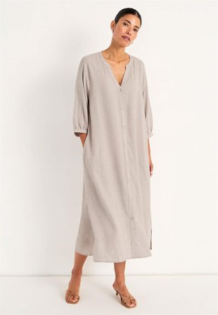 Cellbes of Sweden - Kjole i viskose- og linnedblanding i beigemeleret til damer i størrelse 34/36