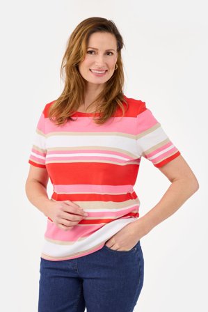 BRANDTEX - Kortærmet T-shirt - Rød Mix - Stribet