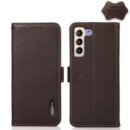 Khazneh Samsung Galaxy S22 Fodral Rfid Litchi Äkta Läder Brun