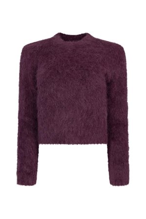 Hairy Knit Fitted Sweater Burgundy M