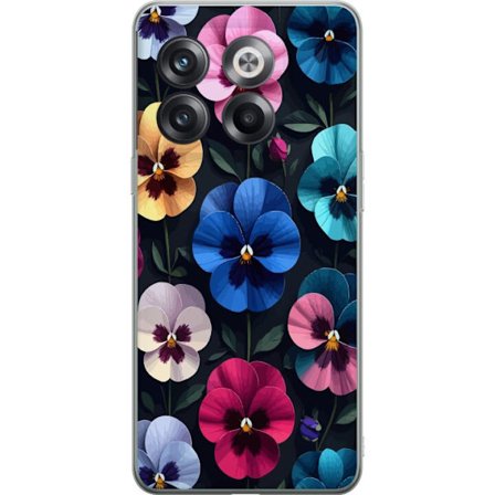 Kompatibelt Mobildeksel til OnePlus 10T Dekorativt blomstermønster med fargerike pensélignende blomster og mørk elegant bakgrunn