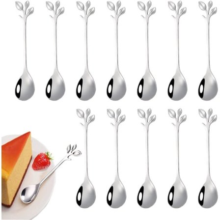 12 stk. rustfritt stål blad teskje, mini teskje gren