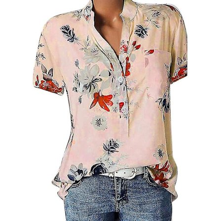 Blomstrete topper for kvinner 2023 Knapper ned Mote Casual Lang/kort ermet skjorte Bluse