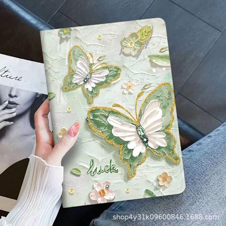 Etui til iPad 10 10.9" Bogformet Grøn Diamant Sommerfugl Tri fold Silikone