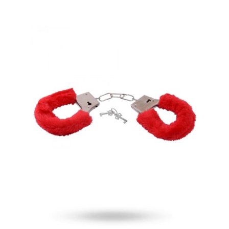 TOYZ4LOVERS Furry Handcuffs Red - Vuxen.se - BDSM handbojor, fetish handklovar