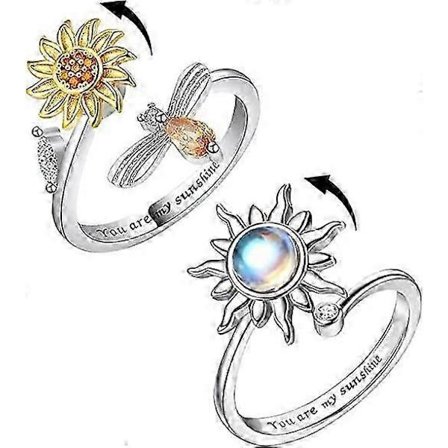 2 st Ångestring för kvinnor Sterling Silver Stämningsringar Fjäril Blomma Fidget Spinner Ring