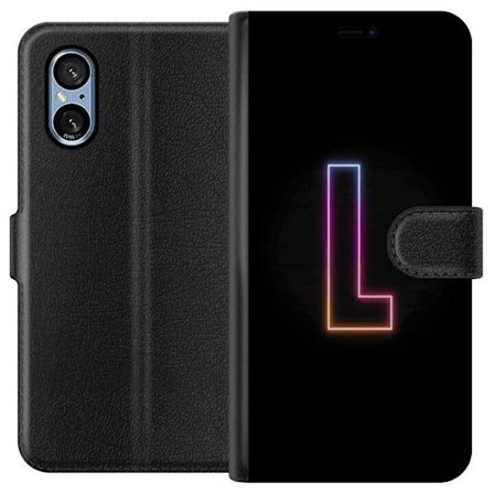 Yhteensopiva Lompakkokotelo Sony Sony Xperia 5 V Minimaalinen neonkirjain L pehmeästi vaihtuvassa värivalossa mustaa taustaa vasten, puhdas graafine