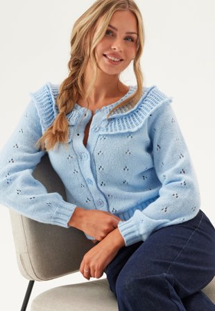 Pieces - Pcdavis Ls O-neck Frill Cardigan - Cashmere Blue