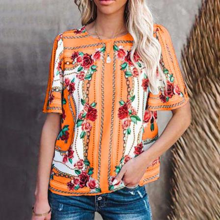 Dam Kortärmad T-shirt Flroal Print Toppar