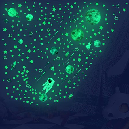 Glow-in-the-Dark Astronaut Planet Star Väggdekal Vardagsrum D