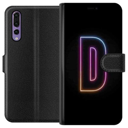 Kompatibel Tegnebogsetui til Huawei Huawei P20 Pro Minimalistisk neonbogstav D i farveskiftende lys mod sort baggrund i moderne digital design