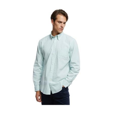 Brooks Brothers Regent Regular-fit Sport Shirt, Seersucker Stretch, Button-Down Collar Blå, Herre Skjorter