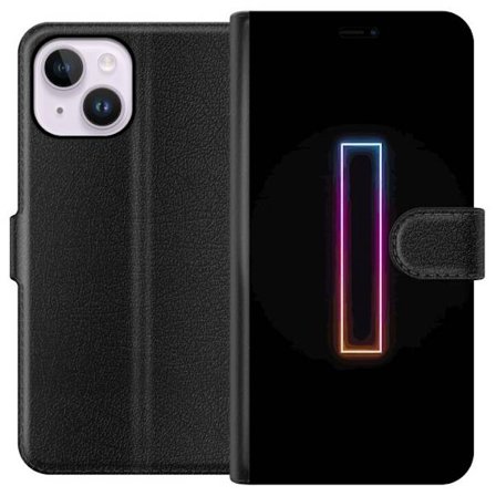 Kompatibel Tegnebogsetui til Apple Apple iPhone 15 Plus Minimalistisk neonbogstav I i regnbuefarver mod mørk baggrund