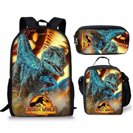 3 st/ set 16 tum Jurassic World Ryggsäck Kindergarten Bokväska Barn Start Skola Present Ryggsäck+lunchväska+pennväska