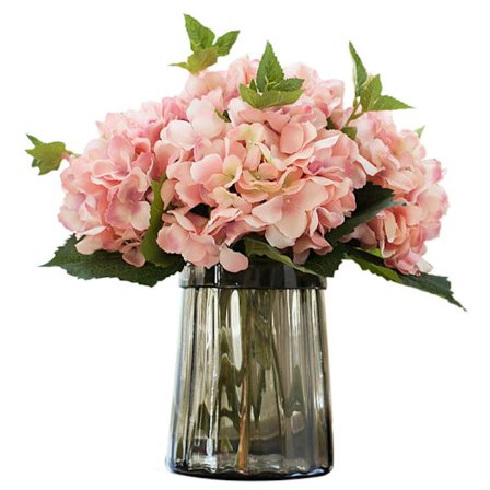 Kunstig Hortensia Silke Falsk Hortensia Hoved med Stilk Stor Blomsterdekoration Hjemmeindretning Bryllupsdekorationer (Pink)