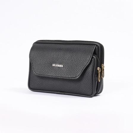 Miehet naiset Fanny Pack -vyölaukku Miesten nahkainen pieni vyö Fashion matkapuhelin Horizontal label Black 16.5cm