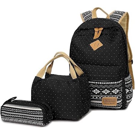 Ruckscke Schule Casual Canvas Schulrucksack + Khltasche + Federmppchen Fr Mdchen/damen - Schwarz