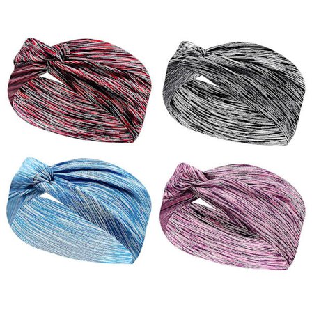 4PCS Hodebånd for Kvinner, Trenings Yoga Hodebånd Sklisikker Stretchy Bomull Hodebånd Svette Hodebånd