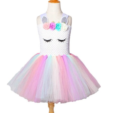 Prinsesse Ballerina LED Enhjørningekjole med 12 Blomster Lysende Kostume (Hvid)-Perfekt