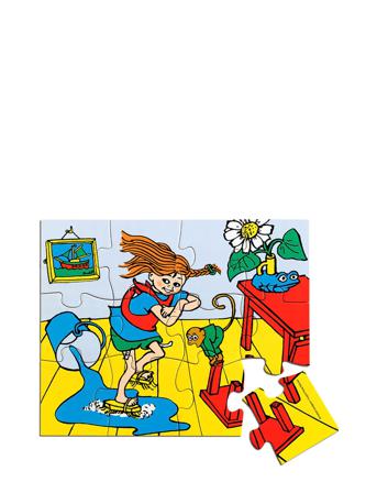 Pippi Träpussel, 12 Bitar Toys Puzzles And Games Puzzles Wooden Puzzles Monivärinen/Kuvioitu Pippi Langstrømpe