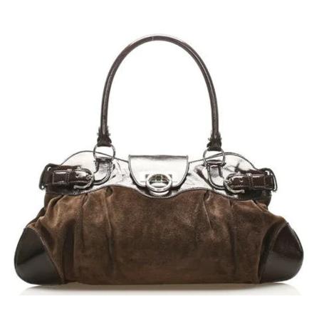 Salvatore Ferragamo Pre-owned, Pre-owned Canvasshoulder-bags Bruin, Dames, Maat:ONE Size,suede