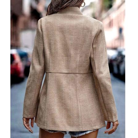 Dame Ståkrave Frakke Jacquard Langærmet Casual Lomme Slim Fit Frakke til Pendling Arbejde Khaki S