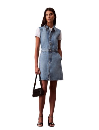 Calvin Klein Jeans Slvlss Denim Truckerdress - Blue - XS