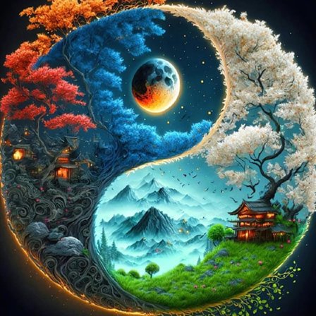 Fargerikt Livets Tre Diamantmaleri Yin-Yang 30x30cm