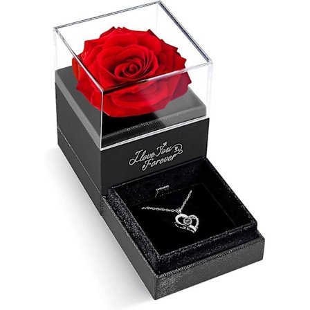 I Love You Necklace With Red Rose - Romantic Gifts For Her Wife Girlfriend On Anniversary Valentine's Day Birthday Gifts For Women Mom
