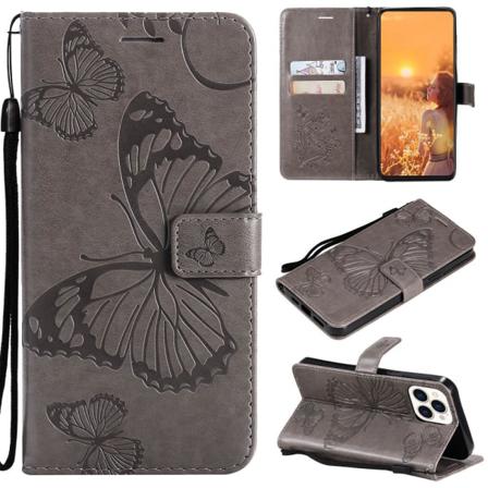 Fjärilar Plånboksfodral Iphone 13 Pro - Grå Grå