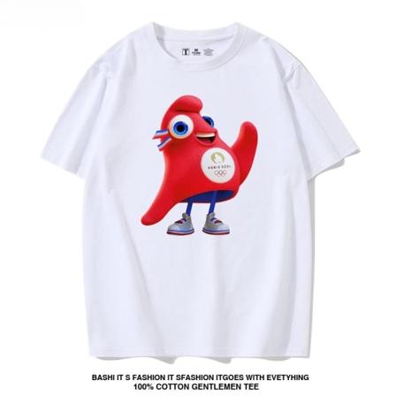 2024 Paris Olympiske leker T-skjorte Emblem Maskot Phryges Ren Bomullsklær Sweatshirt Unisex Barn White Phryge M