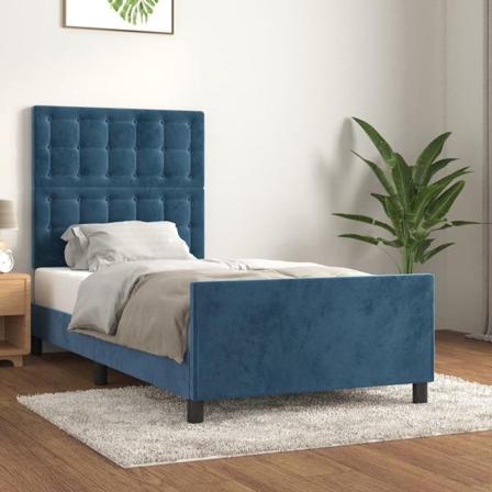 Vidaxl Sängram Med Huvudgavel Mörkblå 90x200 Cm Sammet Blå