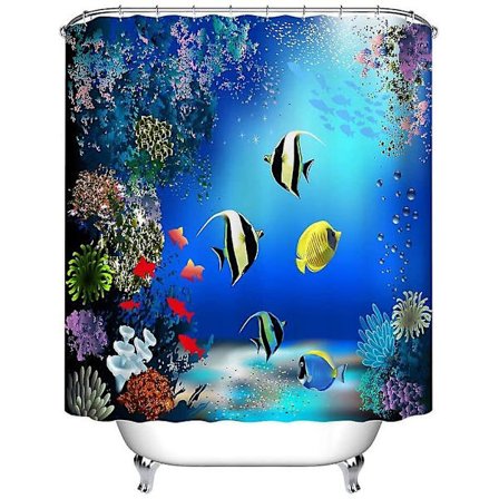 Duschdraperi Vattenresistent Anti-mögel Badrumsgardiner Fisk Och Växter Mönster