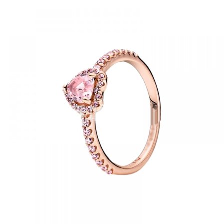 Förhöjd hjärtformad ring med kubisk zirkonia - Present till henne - Sterling silver (rosa)
