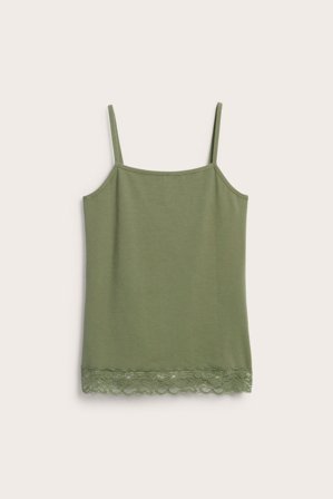 Kappahl | Koszulka z koronką na krawędzi Ciemnozielony 170 | Ciemnozielony