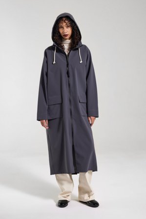 Sandviken Long Zip Matte Raincoat Metal