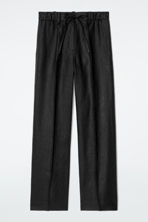 COS Women's Linen Drawstring Trousers in Black