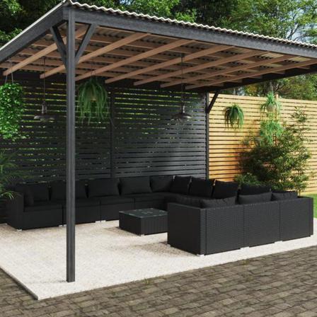 Vidaxl Loungegrupp För Trädgården Med Dynor 12delar Konstrotting Svart