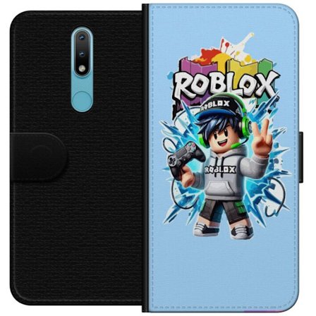 Kompatibelt Plånboksfodral till Nokia Nokia 2.4 Färgstark Roblox-karaktär med handkontroll och energifylld splash art design, perfekt för barnrum