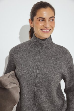 NA-KD - Strikket genser i ullblanding med sømdetaljer - Gensere - Grå - S (EU 34-36)